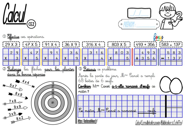 Multiplication Posée Ce2 Exercices à Imprimer CE2-Calcul-La multiplication posée (Multiplicateur à un chiffre