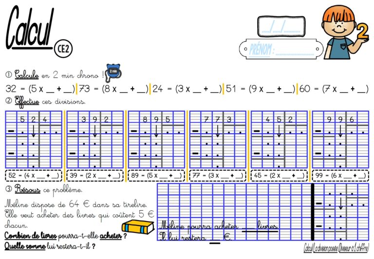 CE2-Calcul-La division posée - laclassebleue, site de partage de